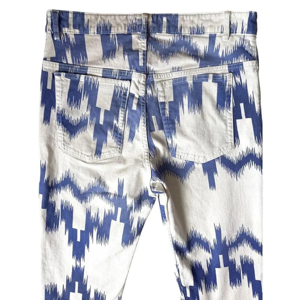 Isabel Marant Étoile Jeans Denim Lanea Trousers Pants Ikat Size 36 / 4 White Blu